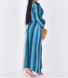 Knits Print Beach Long Sleeve Maxi Dress LS-0419