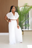 Solid Color V Neck Loose Two Piece Pant Set XHXF-8722