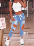 Fashion Washed Holes Pencil Jeans GXJF-234118