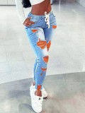 Fashion Washed Holes Pencil Jeans GXJF-234118