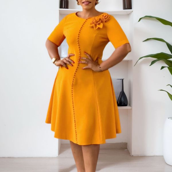 Plus Size Short Sleeve Solid Midi Dress GATE-586
