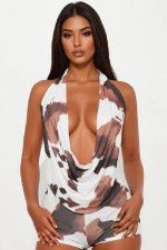 Sexy Halterneck Print Backless Short Suit GBGF-8808