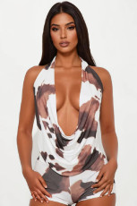 Sexy Halterneck Print Backless Short Suit GBGF-8808