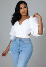 Solid Color Flare Sleeve Loose Shirt XHXF-929