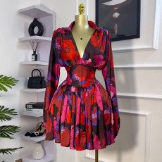 Print V Neck Backless Mini Dress GMSF-SU9135