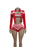 Color Block Bikini Short Top Three Piece Set GFCF-1372