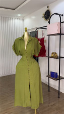 Short Sleeve Single Breasted Split Shirt Dress GMSF-SU72257