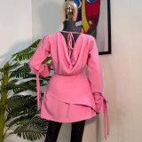 Solod Color Long Sleeve Two Piece Skirt Set GMSF-SU9166