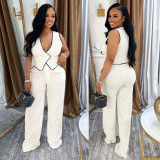 Casual V-neck Button Top And Pants Two-Piece Set BY-7402