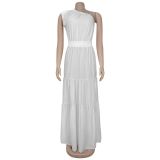 Solid Color Slash Shoulder Sleeveless Maxi Dress BY-7389