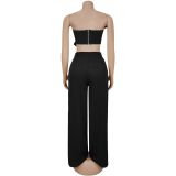 Sexy Bow Wrap Chest Tops Pants Two-piece Set BY-7375