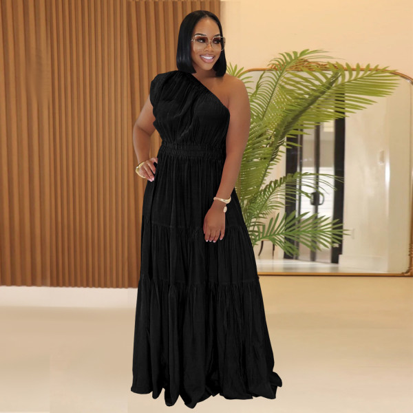 Solid Color Slash Shoulder Sleeveless Maxi Dress BY-7389