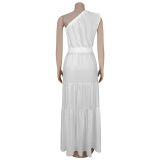 Solid Color Slash Shoulder Sleeveless Maxi Dress BY-7389