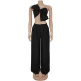 Sexy Bow Wrap Chest Tops Pants Two-piece Set BY-7375
