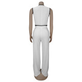 Casual V-neck Button Top And Pants Two-Piece Set BY-7402