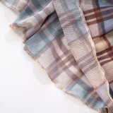 Plaid Print One Shoulder Mesh Patchwork MIni Dress GSZM-Q25DS181