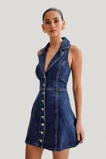 Sleeveless Lapel Single-breasted Midi Dress GMYT-13611