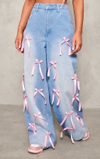 Bow Tie High Waisted Wide Leg Jeans GMYT-12874