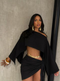 Slash Neck Off Shoulder Top 2 Piece Skrits Set SFY-740
