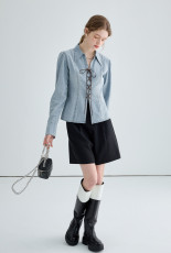 Long Sleeve Tie Up Denim Shirt GMYT-308