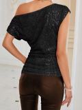 Off Shoulder Sequin Pleated Tops GMYT-01