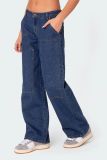Loose Washed Pockets Straight Jeans GMYT-13635