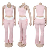 Contrast Color Sleeveless Vest Pants Suit NY-3639