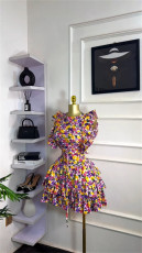 Print Ruffles O Neck Mini Dress GMSF-9255