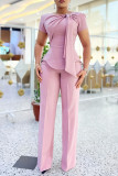 Short Sleeve Solid Color Slim Pants Suit MK-3211