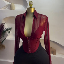 Fashion Long Sleeve Solid Lapel Shirt GCNE-72601