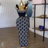 Sleeveless Print Sling Vest Two Piece Skirt Suit GMSF-9261
