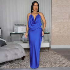 Fashion Backless Solid Color Split Maxi Dress CYA-901808