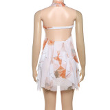 Print Halterneck Backless Irregular Mini Dress XEF-K25D72482