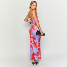 Sexy Wrap Chest Print Slim Maxi Dress GDSF-D25DS214