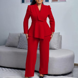 Plus Size Solid Color Long Sleeve Two Piece Pants Set GATE-D549
