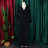 Plus Size Solid Color Long Sleeve Two Piece Pants Set GATE-D549