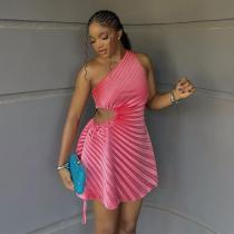 Slash Shoulder Sleeveless Print Mini Dress GXIN-S-8759