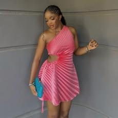 Slash Shoulder Sleeveless Print Mini Dress GXIN-S-8759