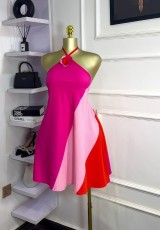 Color Block Sleeveless Backless Mini Dress GXIN-S-8846