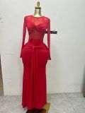 Solid Color Long Sleeve Bodycon Dress GXIN-S-8794