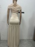 Solid Color One Neck Top Pleated Skirt 2 Piece Set GXIN-S-8832