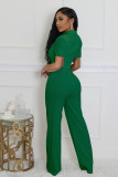 Short Sleeve Solid Color Wide Leg Jumpsuit OSM-4932