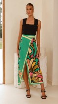 Fashion Floral Print Split Sexy Long Skirt Set SHD-9796