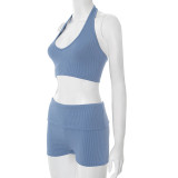 Sexy Halterneck Hollow Out Two Piece Shorts Set MXBF-D25ST155