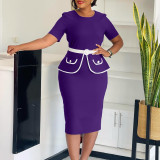 Plus Size Short Sleeve Slim Midi Dress GMLF-3339