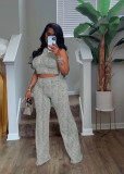 Sleeveless Print Wide Leg Pants 2 Piece Set QYMF-3156
