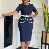Plus Size Short Sleeve Slim Midi Dress GMLF-3339