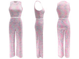 Sleeveless Print Wide Leg Pants 2 Piece Set QYMF-3156