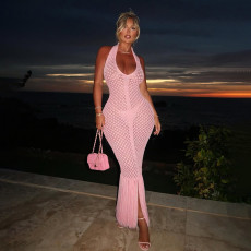 Solid Color Mesh Knits Beach Dress DLSF-W25D65483