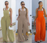 Solid Color Loose Back Pants Jumpsuit QYMF-3154